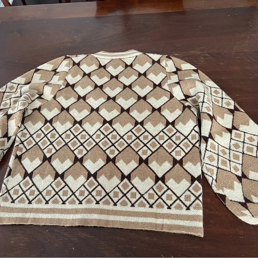 JODIFL Geometric Patterned Cardigan | Tan/Brown/White | L - Picture 7 of 15